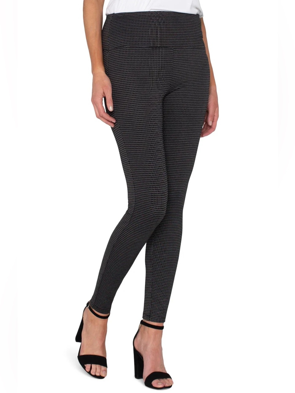 Liverpool Pearl Pull-On Leggings Black & White Mini Grid Ponte Leggings NWT M